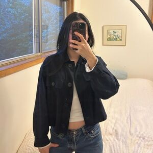 Zara Navy Linen Blend Cropped Jacket